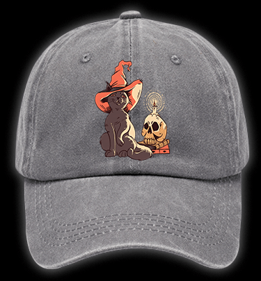 Spooky Cat's Night Vintage Washed 100% Cotton Baseball Hat - TheDrunkShark
