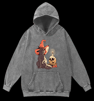 Spooky Cat's Night Vintage Washed 100% Cotton Hoodie - TheDrunkShark