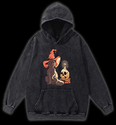 Spooky Cat's Night Vintage Washed 100% Cotton Hoodie - TheDrunkShark