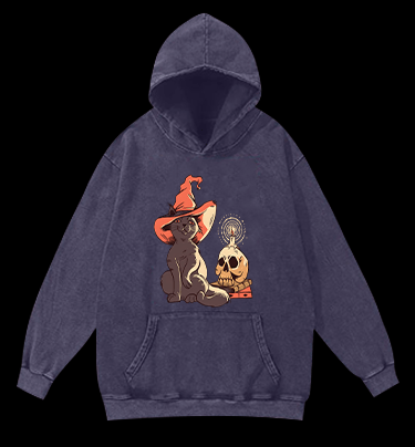 Spooky Cat's Night Vintage Washed 100% Cotton Hoodie - TheDrunkShark