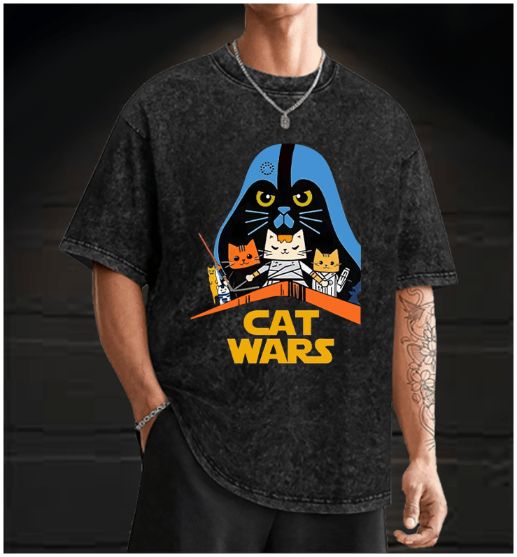  Star Cats  Vintage Washed 100% Cotton T-Shirt - TheDrunkShark