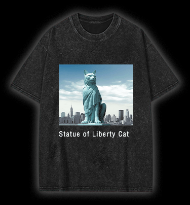  Statue of Liberty Cat  Vintage Washed 100% Cotton T-Shirt - TheDrunkShark
