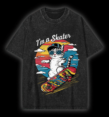  Street Cat Skater Vintage Washed 100% Cotton T-Shirt - TheDrunkShark