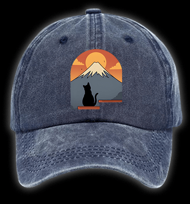 Sunset Cat by Fuji Vintage Washed 100% Cotton Baseball Hat - TheDrunkShark