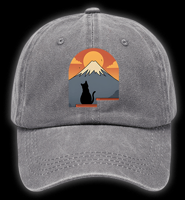 Sunset Cat by Fuji Vintage Washed 100% Cotton Baseball Hat - TheDrunkShark