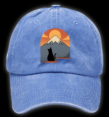 Sunset Cat by Fuji Vintage Washed 100% Cotton Baseball Hat - TheDrunkShark