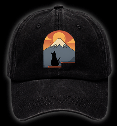 Sunset Cat by Fuji Vintage Washed 100% Cotton Baseball Hat - TheDrunkShark