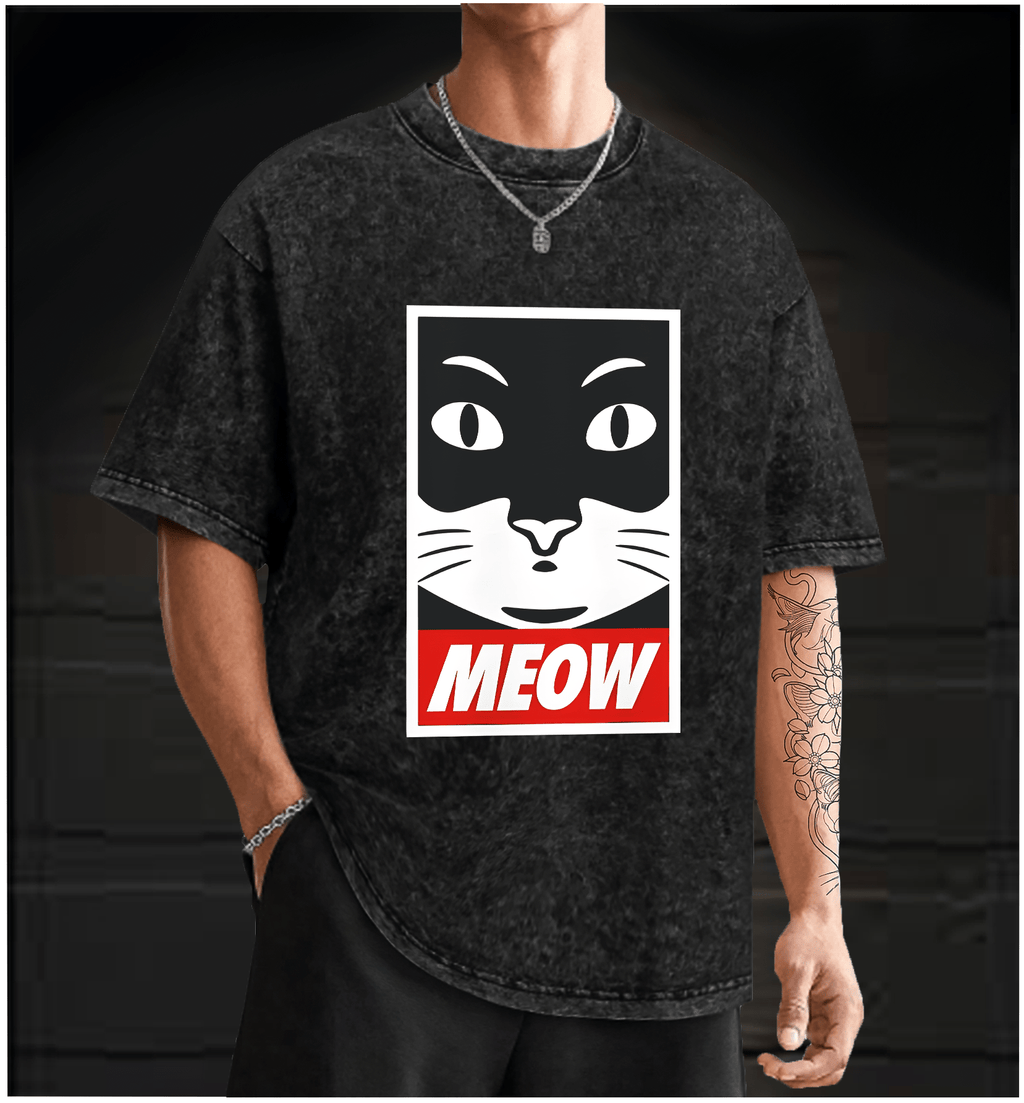 Super Cat Meow Vintage Washed 100% Cotton T-Shirt - TheDrunkShark