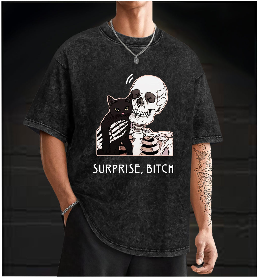  Surprise Cat Vintage Washed 100% Cotton T-Shirt - TheDrunkShark