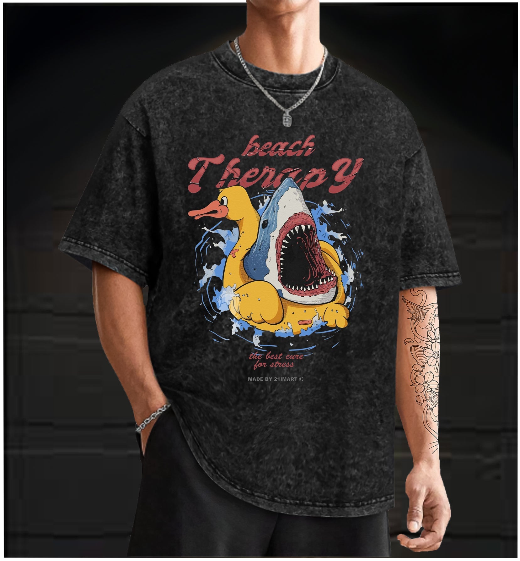  Surprise Shark  Vintage Washed 100% Cotton T-Shirt - TheDrunkShark