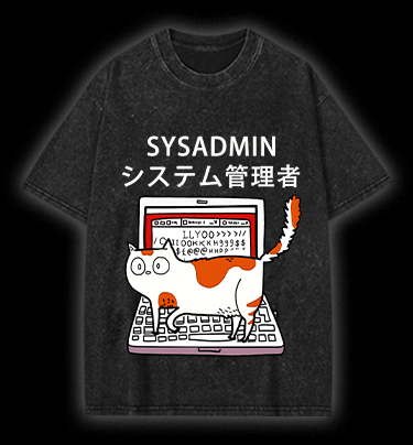  SYSADMIN  Cat Vintage Washed 100% Cotton T-Shirt - TheDrunkShark