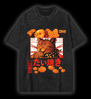  Taiyaki Cat  Monster Vintage Washed 100% Cotton T-Shirt - TheDrunkShark