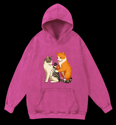 Tattooed Cat Vintage Washed 100% Cotton Hoodie - TheDrunkShark