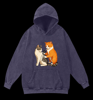 Tattooed Cat Vintage Washed 100% Cotton Hoodie - TheDrunkShark
