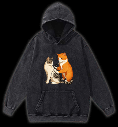 Tattooed Cat Vintage Washed 100% Cotton Hoodie - TheDrunkShark