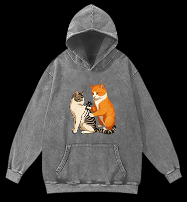 Tattooed Cat Vintage Washed 100% Cotton Hoodie - TheDrunkShark