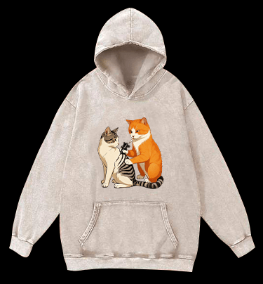 Tattooed Cat Vintage Washed 100% Cotton Hoodie - TheDrunkShark