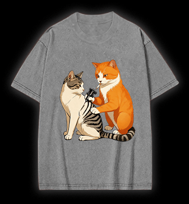 Tattooed Cat Vintage Washed 100% Cotton T-Shirt - TheDrunkShark