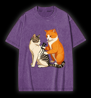 Tattooed Cat Vintage Washed 100% Cotton T-Shirt - TheDrunkShark