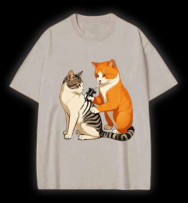 Tattooed Cat Vintage Washed 100% Cotton T-Shirt - TheDrunkShark