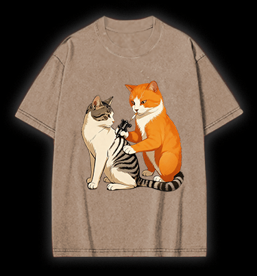Tattooed Cat Vintage Washed 100% Cotton T-Shirt - TheDrunkShark