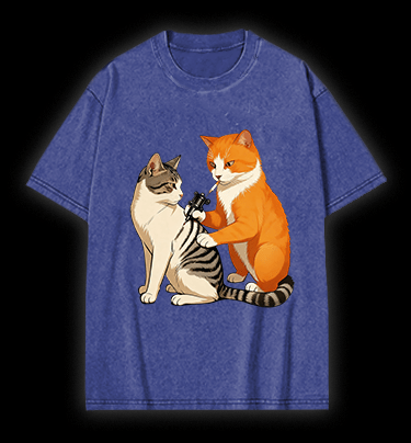 Tattooed Cat Vintage Washed 100% Cotton T-Shirt - TheDrunkShark