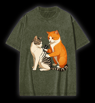 Tattooed Cat Vintage Washed 100% Cotton T-Shirt - TheDrunkShark