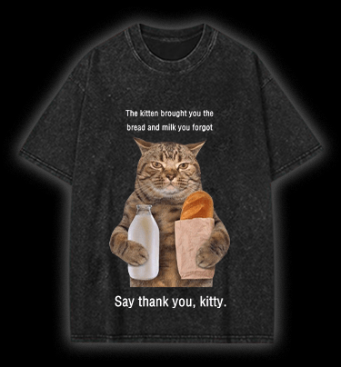  Thank you kitty Cat Vintage Washed 100% Cotton T-Shirt - TheDrunkShark
