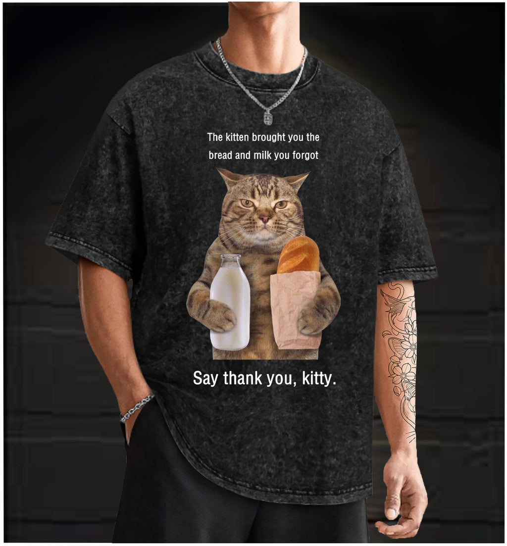  Thank you kitty Cat Vintage Washed 100% Cotton T-Shirt - TheDrunkShark