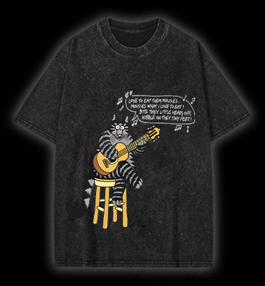  The Cat and Its Guitar  Vintage Washed 100% Cotton T-Shirt - TheDrunkShark