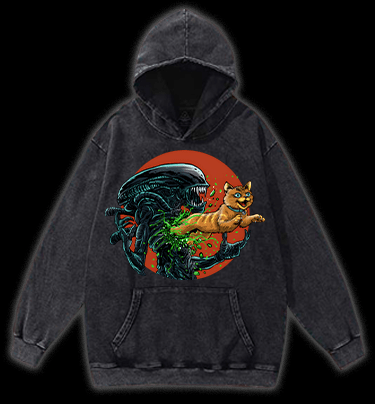The cat from  Alien  Vintage Washed 100% Cotton Hoodie - TheDrunkShark