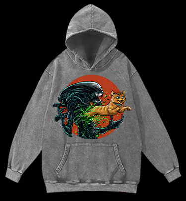 The cat from  Alien  Vintage Washed 100% Cotton Hoodie - TheDrunkShark