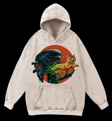 The cat from  Alien  Vintage Washed 100% Cotton Hoodie - TheDrunkShark