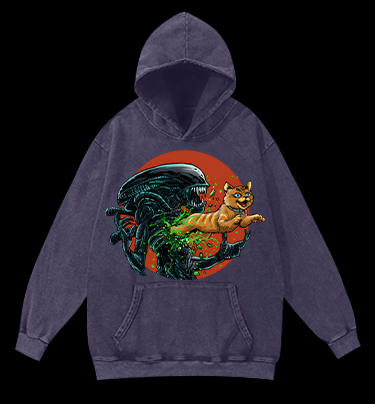 The cat from  Alien  Vintage Washed 100% Cotton Hoodie - TheDrunkShark
