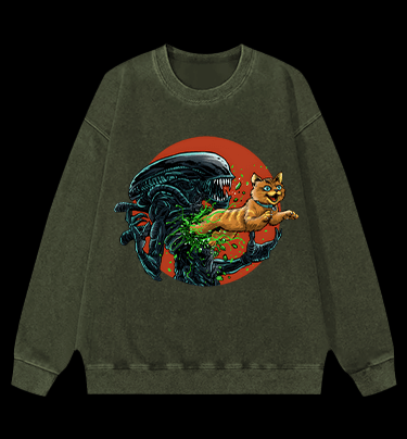 The cat from Alien Vintage Washed 100% Cotton Sweatshirt - TheDrunkShark