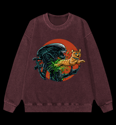 The cat from Alien Vintage Washed 100% Cotton Sweatshirt - TheDrunkShark