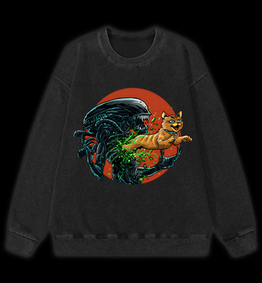 The cat from Alien Vintage Washed 100% Cotton Sweatshirt - TheDrunkShark