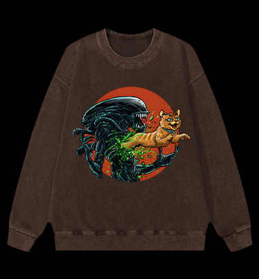 The cat from Alien Vintage Washed 100% Cotton Sweatshirt - TheDrunkShark
