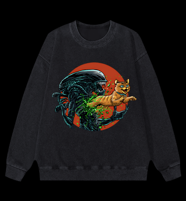 The cat from Alien Vintage Washed 100% Cotton Sweatshirt - TheDrunkShark
