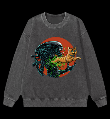 The cat from Alien Vintage Washed 100% Cotton Sweatshirt - TheDrunkShark