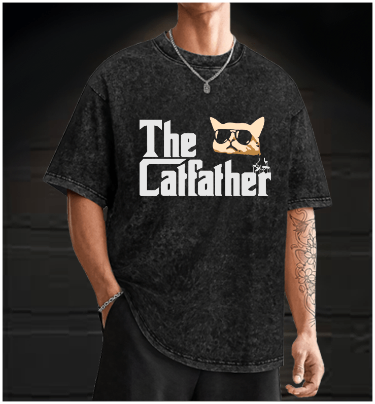 The Catfather Vintage Washed 100% Cotton T-Shirt - TheDrunkShark
