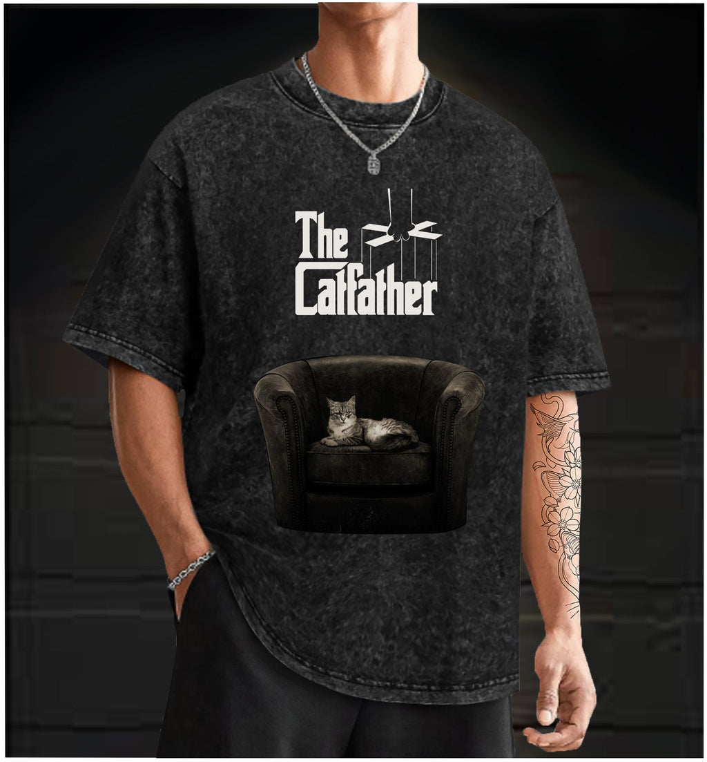  The Catfather  Vintage Washed 100% Cotton T-Shirt - TheDrunkShark
