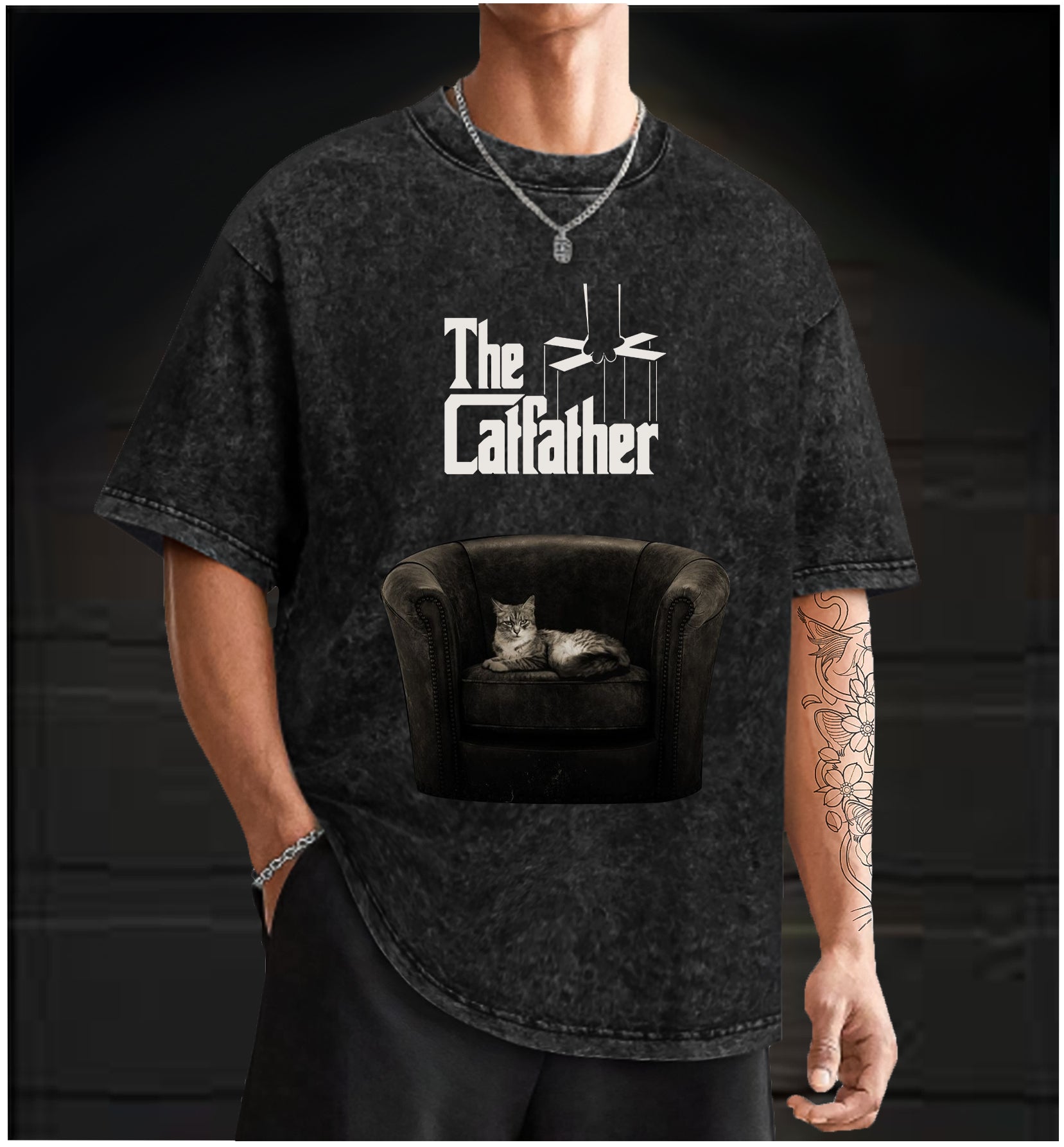  The Catfather  Vintage Washed 100% Cotton T-Shirt - TheDrunkShark