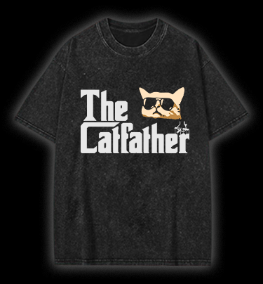 The Catfather Vintage Washed 100% Cotton T-Shirt - TheDrunkShark