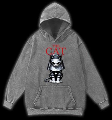 The Conjuring Cat Vintage Washed 100% Cotton Hoodie - TheDrunkShark