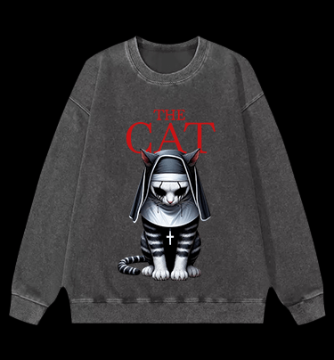 The Conjuring Cat Vintage Washed 100% Cotton Sweatshirt - TheDrunkShark