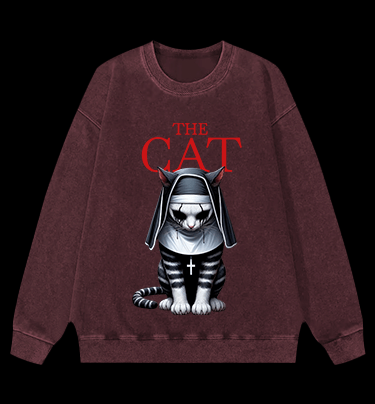 The Conjuring Cat Vintage Washed 100% Cotton Sweatshirt - TheDrunkShark