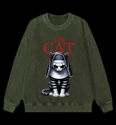 The Conjuring Cat Vintage Washed 100% Cotton Sweatshirt - TheDrunkShark
