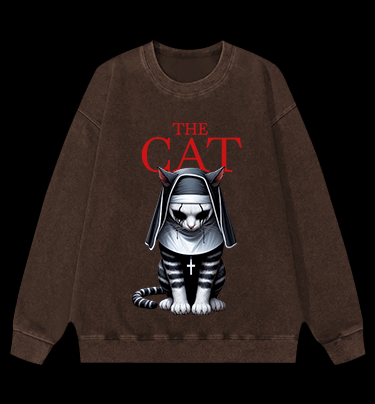 The Conjuring Cat Vintage Washed 100% Cotton Sweatshirt - TheDrunkShark