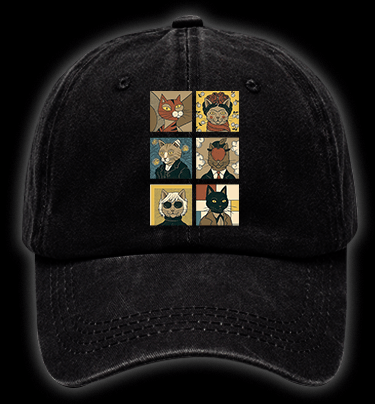 The Greatest Masters Of Art Cat Vintage Washed 100% Cotton Baseball Hat - TheDrunkShark